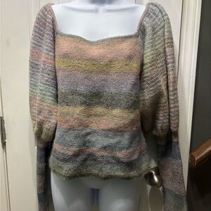 Anthropologie Pastel Striped Off-the-Shoulder Sweater